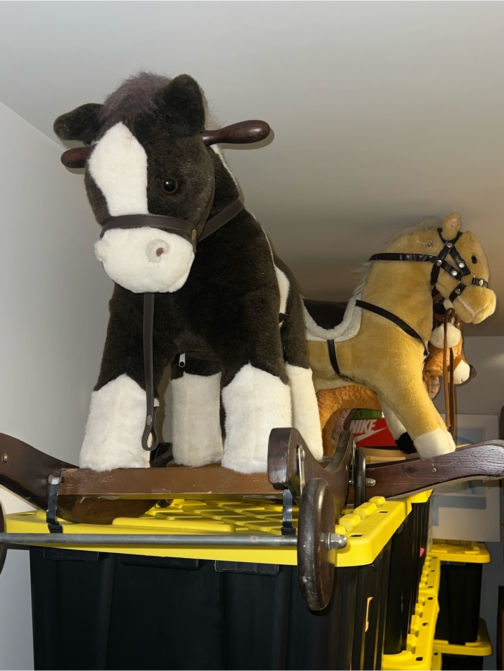 Plush Rocking Horse Ride-On in Dark Brown & White